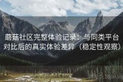 蘑菇社区完整体验记录：与同类平台对比后的真实体验差异（稳定性观察）